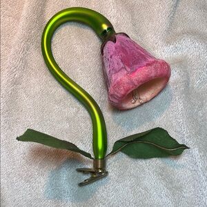 Vintage Unique Green and Pink Flower-Shaped Christopher Radko Ornament with Pin